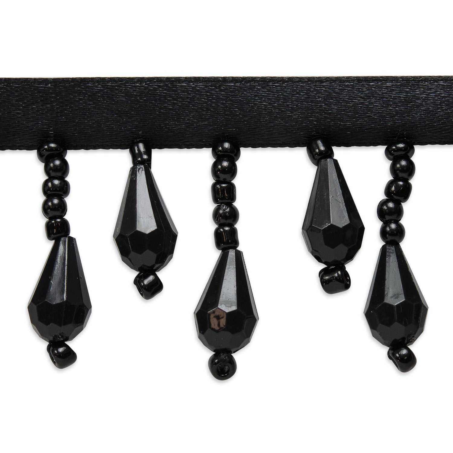 Joanne Beaded Teardrop Fringe Trim (Sold by the Yard) Black Trims & Fringes