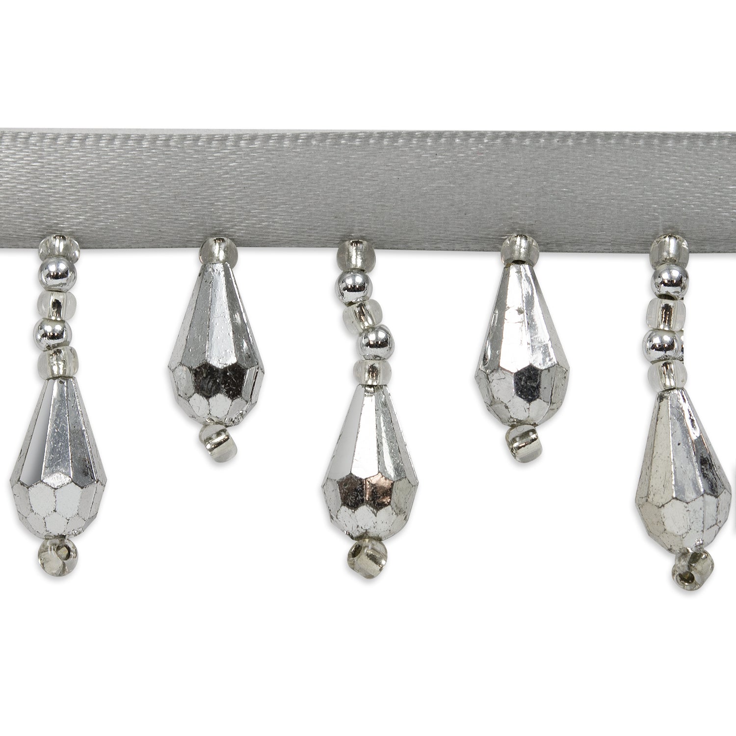 Joanne Beaded Teardrop Fringe Trim (Sold by the Yard) Silver Trims & Fringes