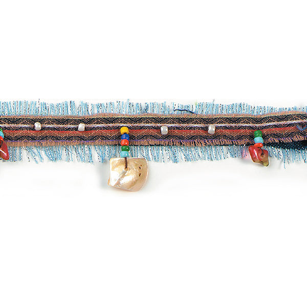 Shell and Bead Denim Trim Brown Trims & Fringes