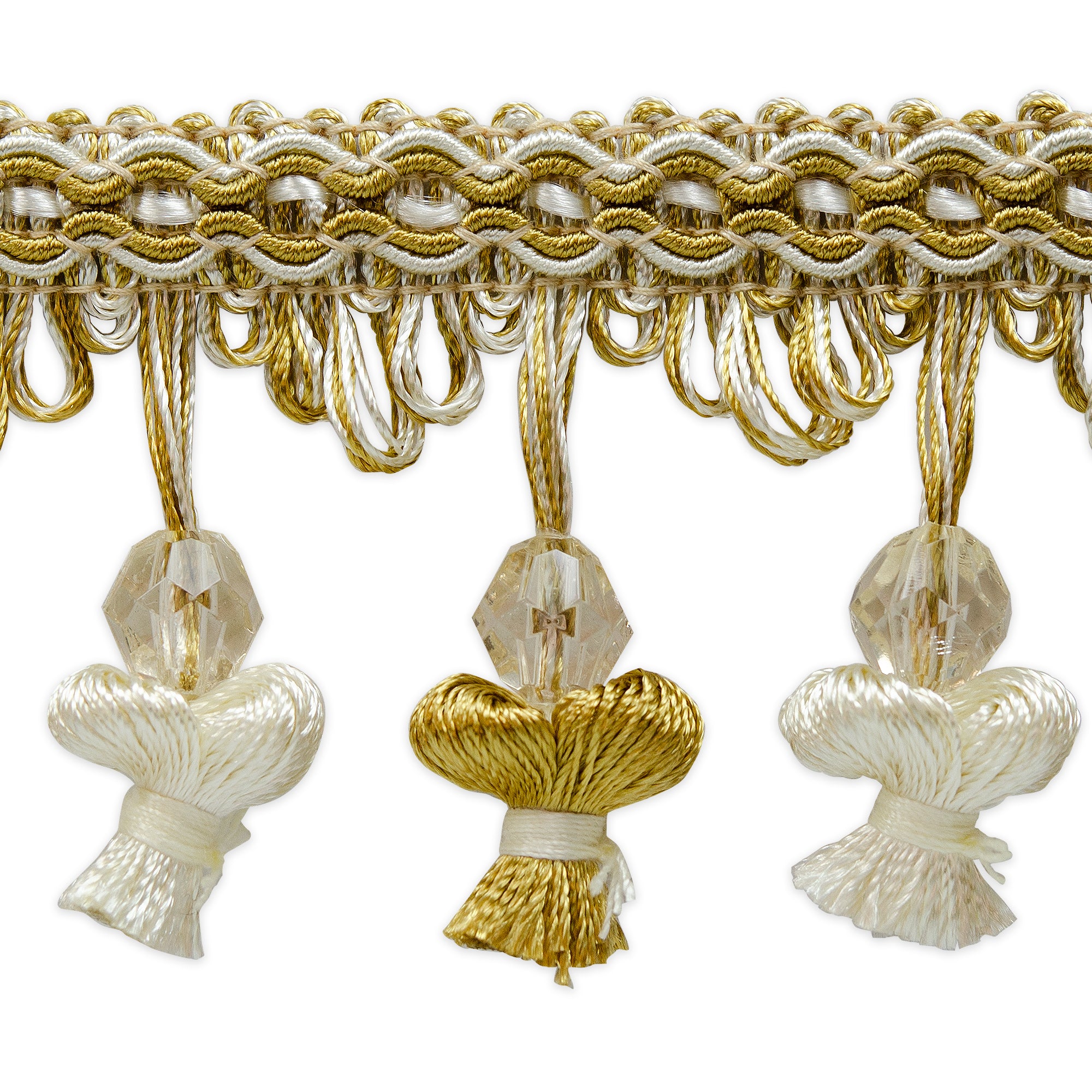 Stacia Onion Tassel Bead Fringe (Sold by the Yard) Ivory Multi Tassel Trims & Fringes
