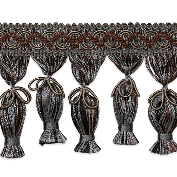 Tied Tassel Fringe Trim Navy (Sold by the Yard) Pewter Multi Trims & Fringes