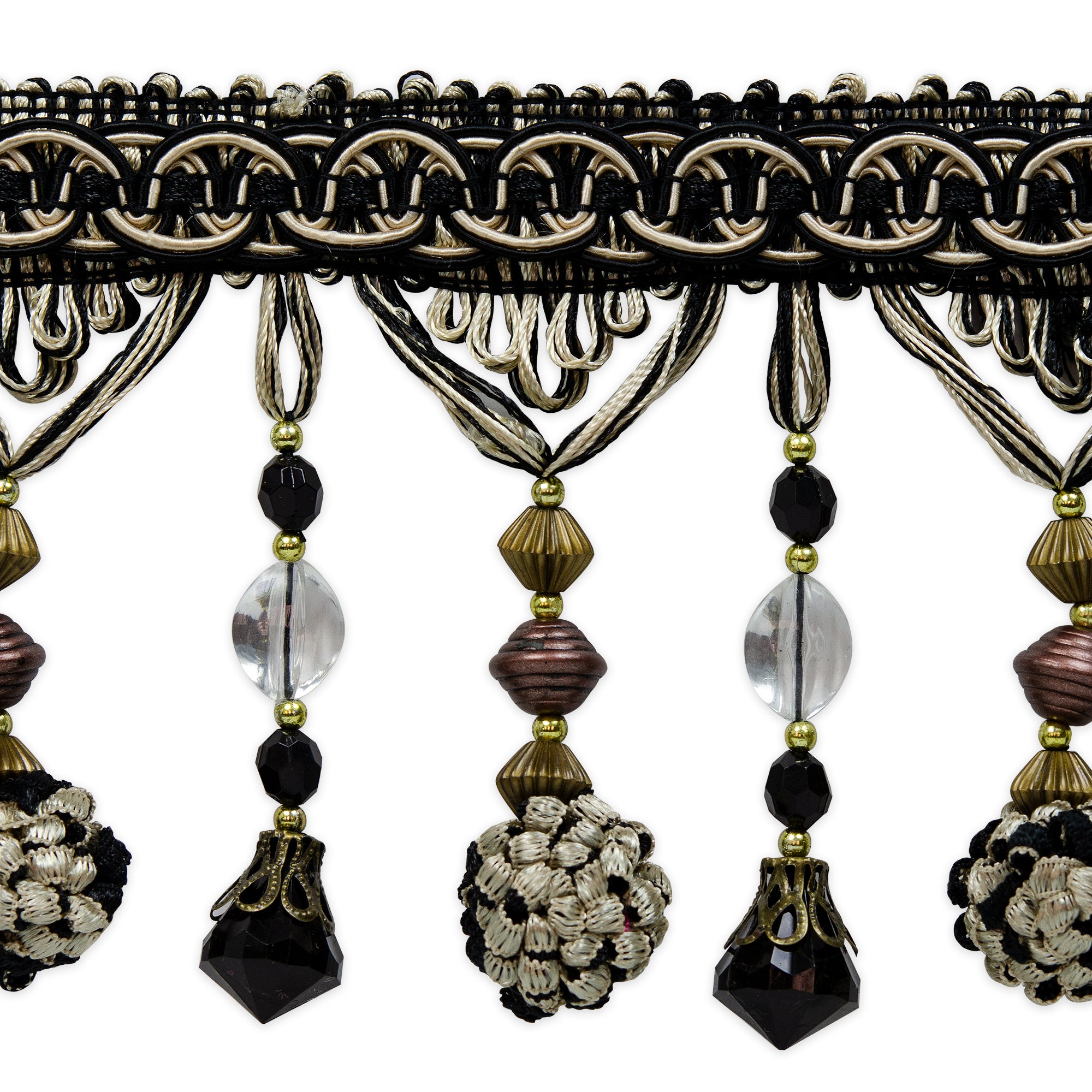 Preshea Decorative Beaded Fringe Trim (Sold by the Yard) Black Multi Trims & Fringes