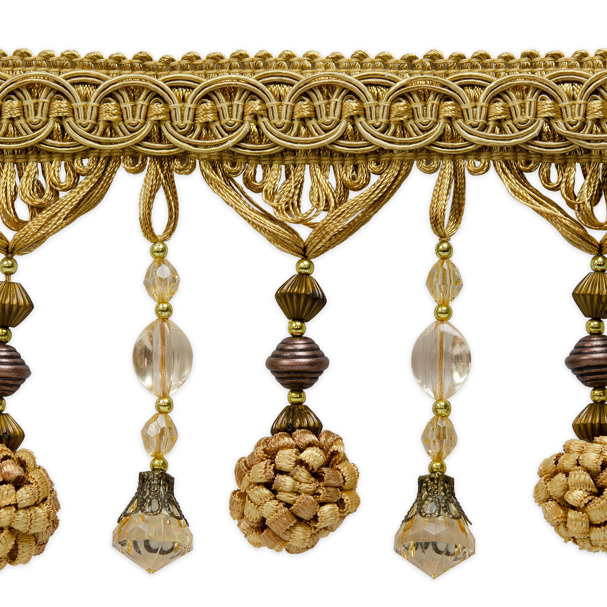 Preshea Decorative Beaded Fringe Trim (Sold by the Yard) Gold Trims & Fringes