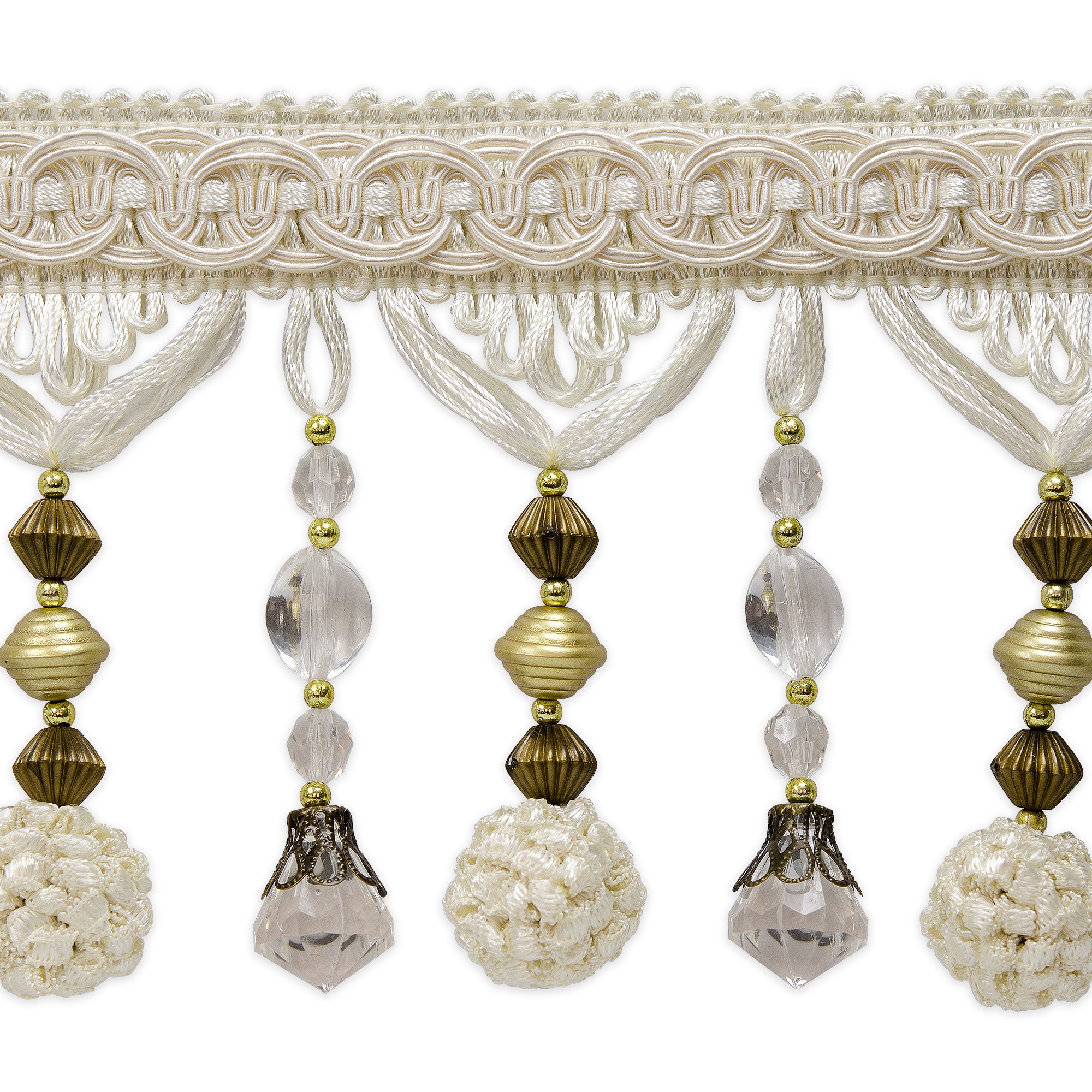 Preshea Decorative Beaded Fringe Trim (Sold by the Yard) White Trims & Fringes