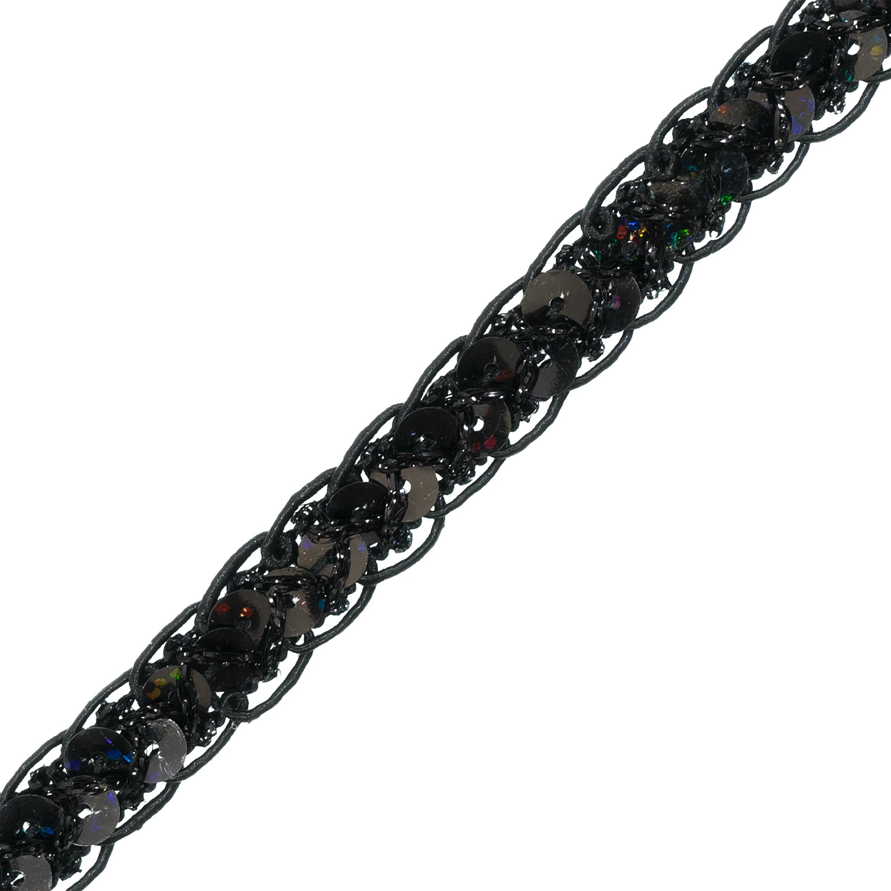 Thea Sequin Braid Cord Trim (1/2") (Sold by the Yard) Black Trims & Fringes