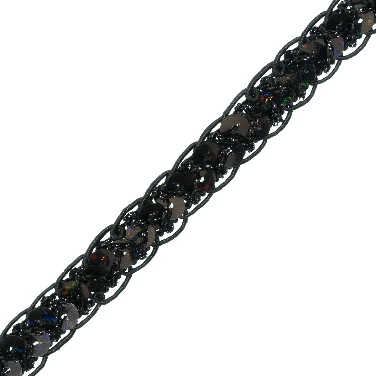 Thea Sequin Braid Cord Trim (1/2") (Sold by the Yard) Black Trims & Fringes
