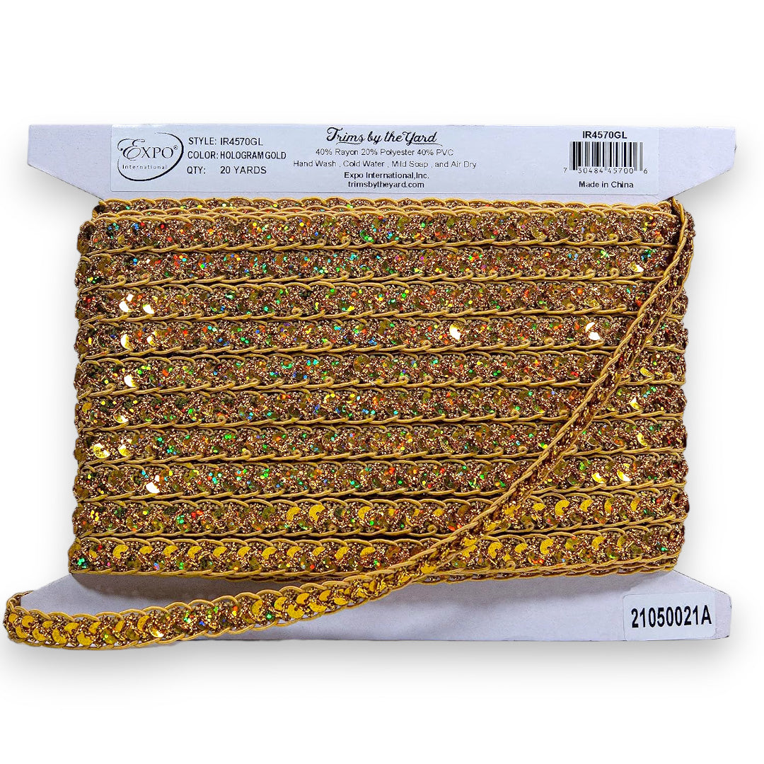 Thea Sequin Braid Cord Trim (1/2") (Sold by the Yard) Trims & Fringes