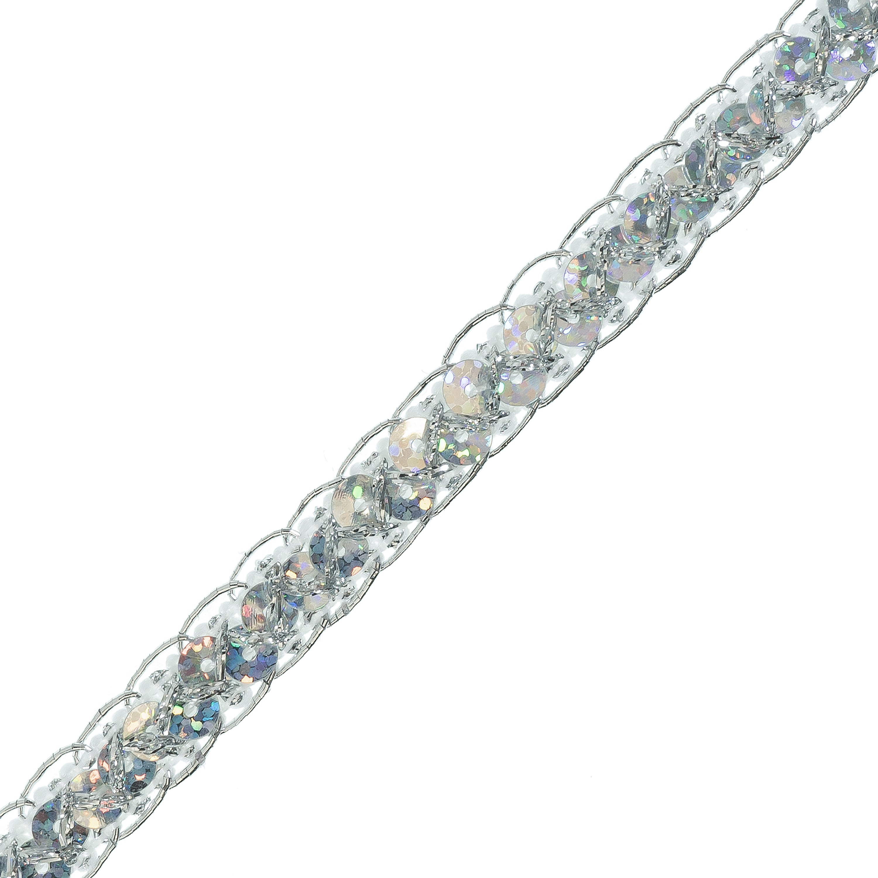 Thea Sequin Braid Cord Trim (1/2") (Sold by the Yard) Silver Trims & Fringes