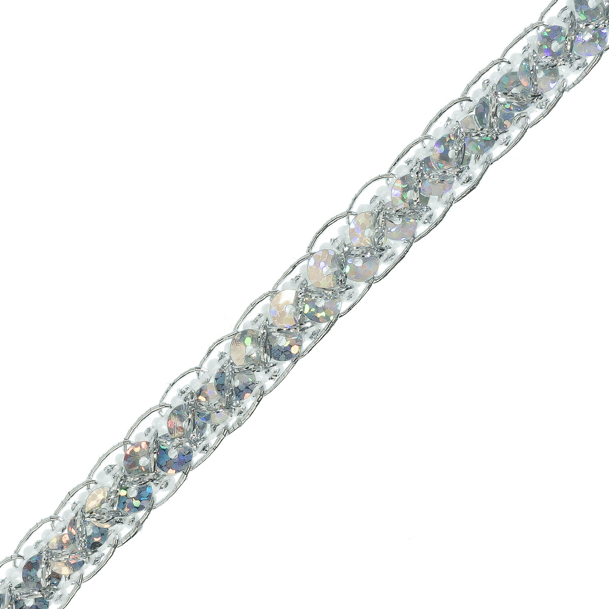 Thea Sequin Braid Cord Trim (1/2") (Sold by the Yard) Silver Trims & Fringes