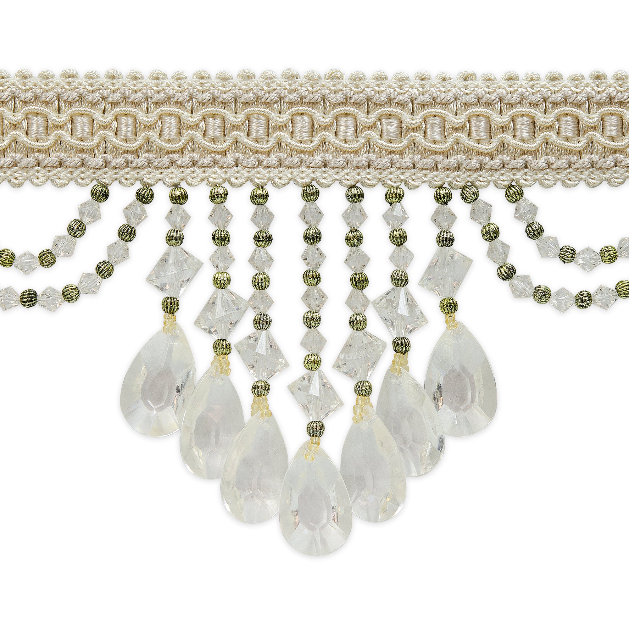 Isabella Scalloped Bead Fringe Trim (Sold by the Yard) Ivory Beaded Trims & Fringes