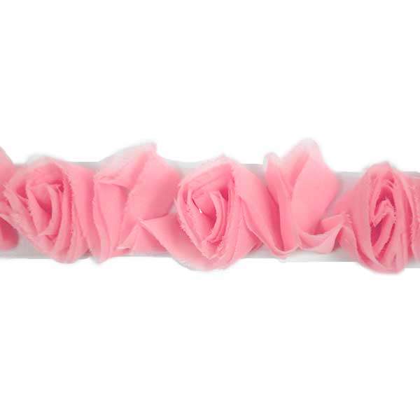 Organza Roses on Net Trim (Sold by the Yard) Light Pink Trims & Fringes