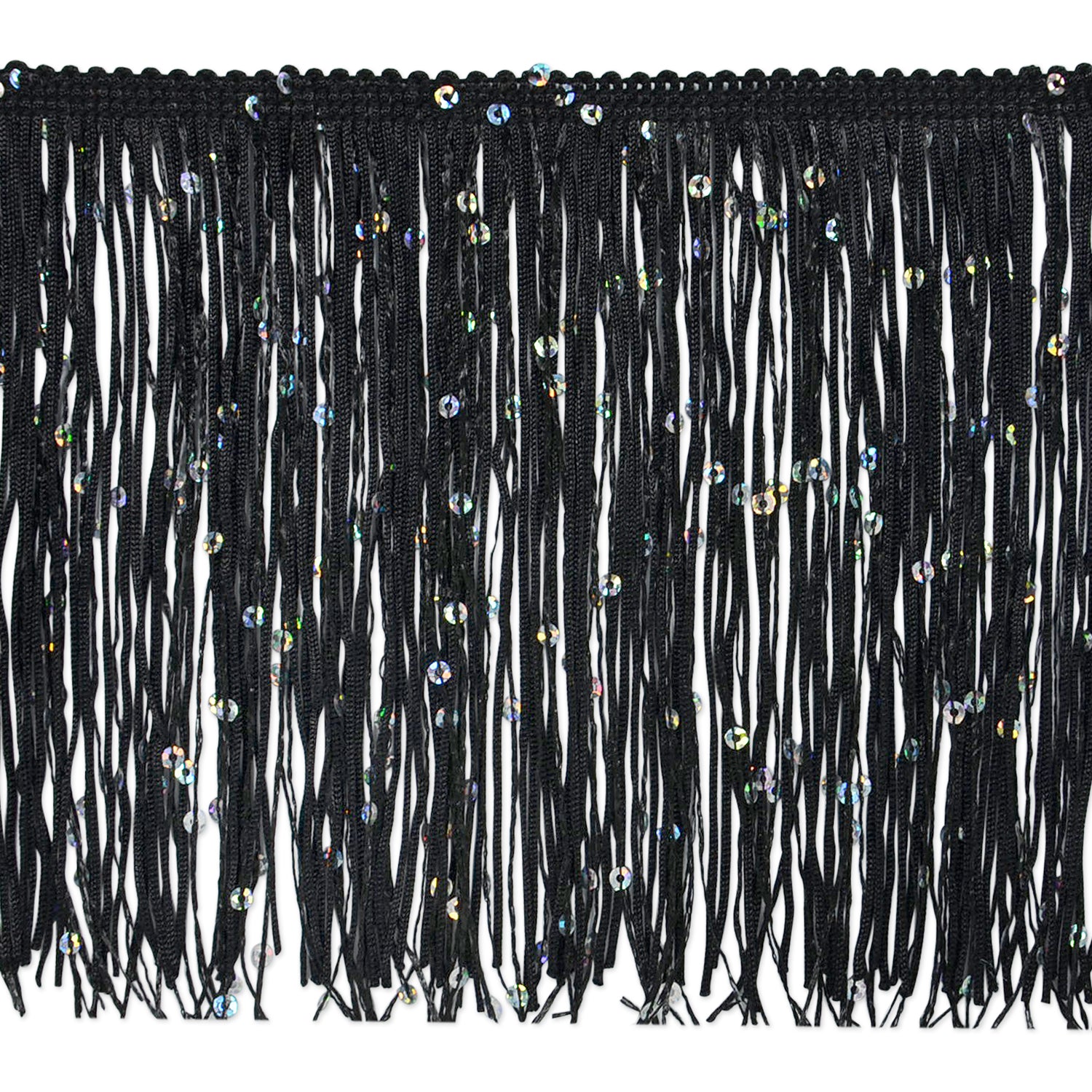 6" Starlight Hologram Sequin Chainette Fringe Trim (Sold by the Yard) Black 6" Chainette Fringe