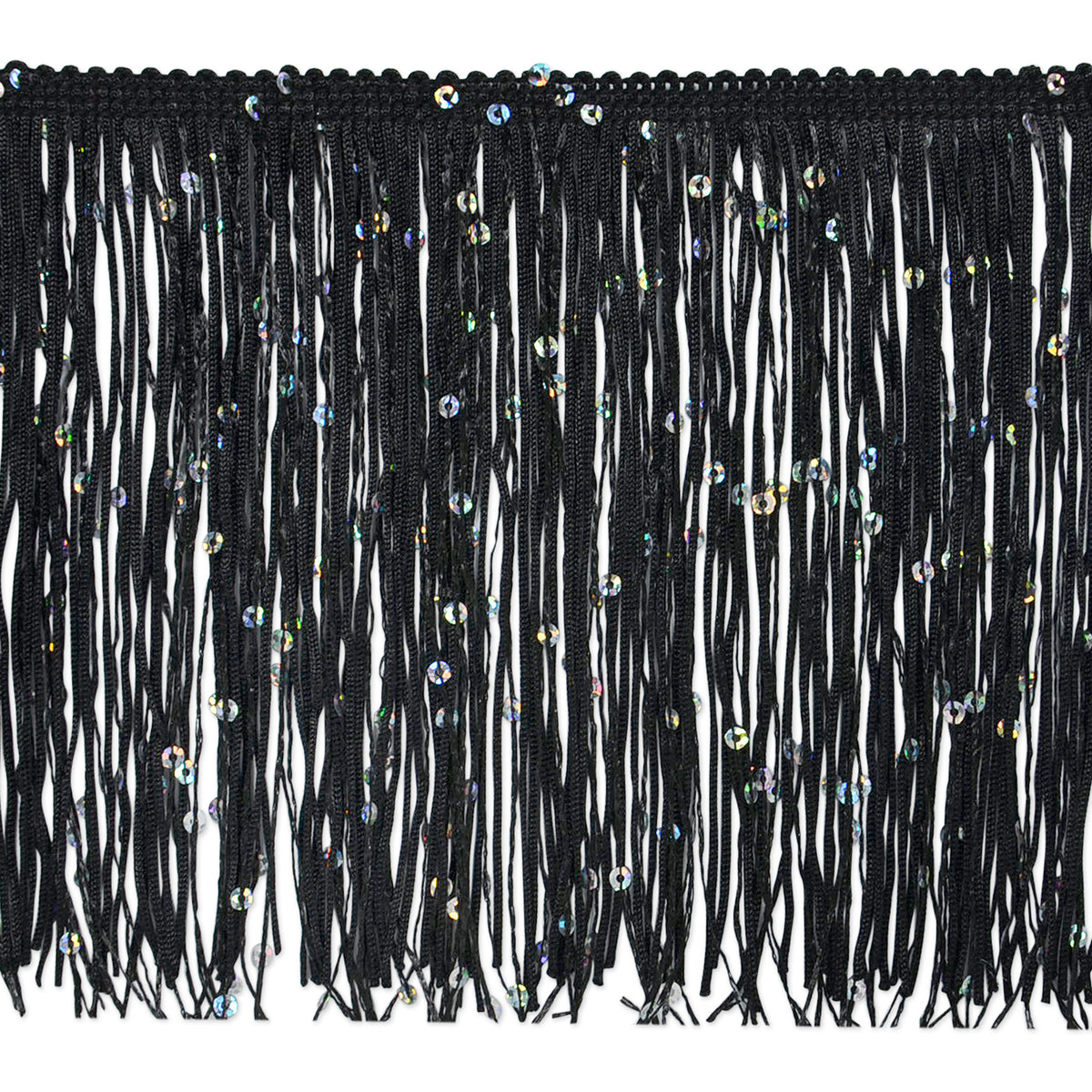 6" Starlight Hologram Sequin Chainette Fringe Trim (Sold by the Yard) Black 6" Chainette Fringe