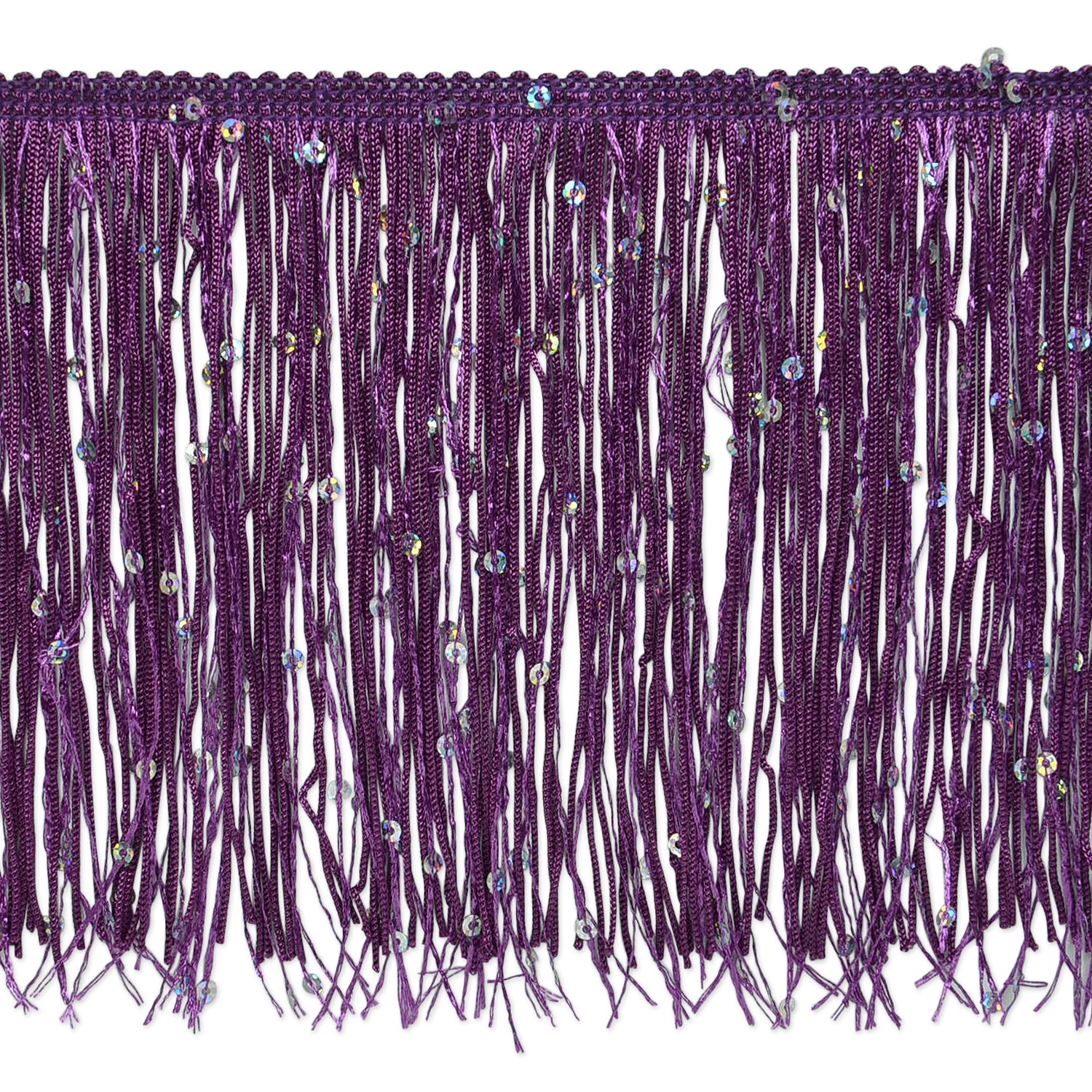 6" Starlight Hologram Sequin Chainette Fringe Trim (Sold by the Yard) Purple 6" Chainette Fringe