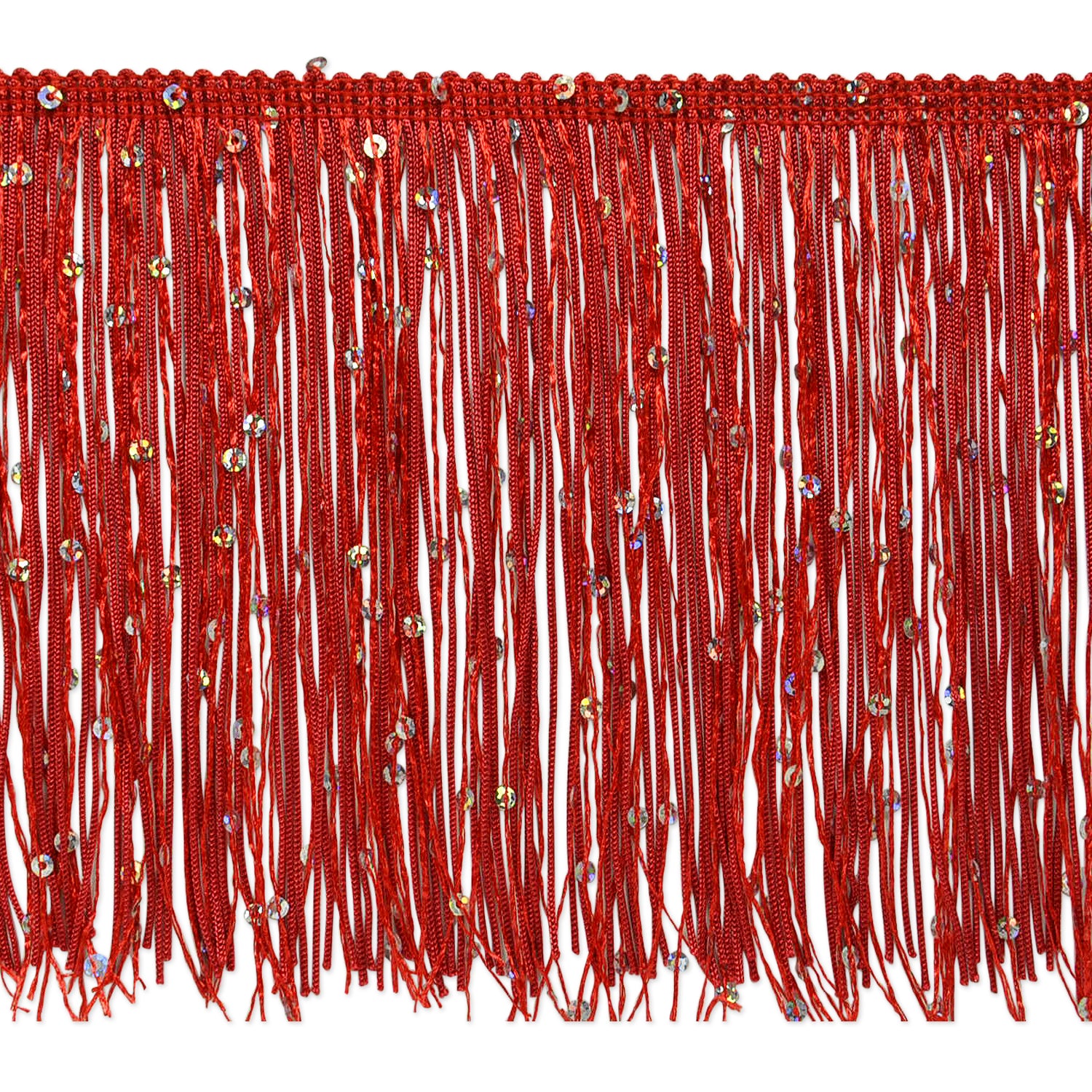 6" Starlight Hologram Sequin Chainette Fringe Trim (Sold by the Yard) Red 6" Chainette Fringe