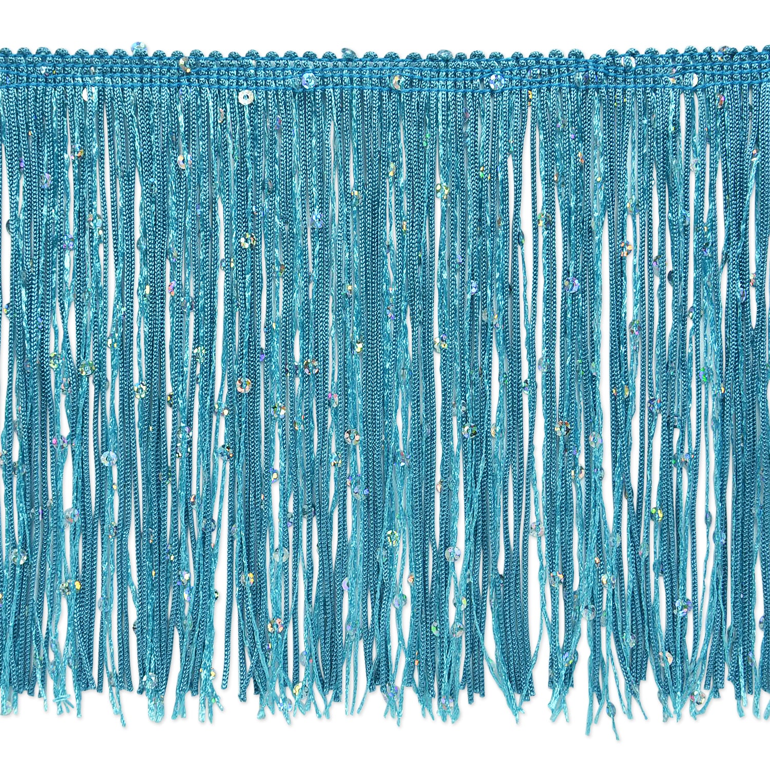 6" Starlight Hologram Sequin Chainette Fringe Trim (Sold by the Yard) Turquoise 6" Chainette Fringe