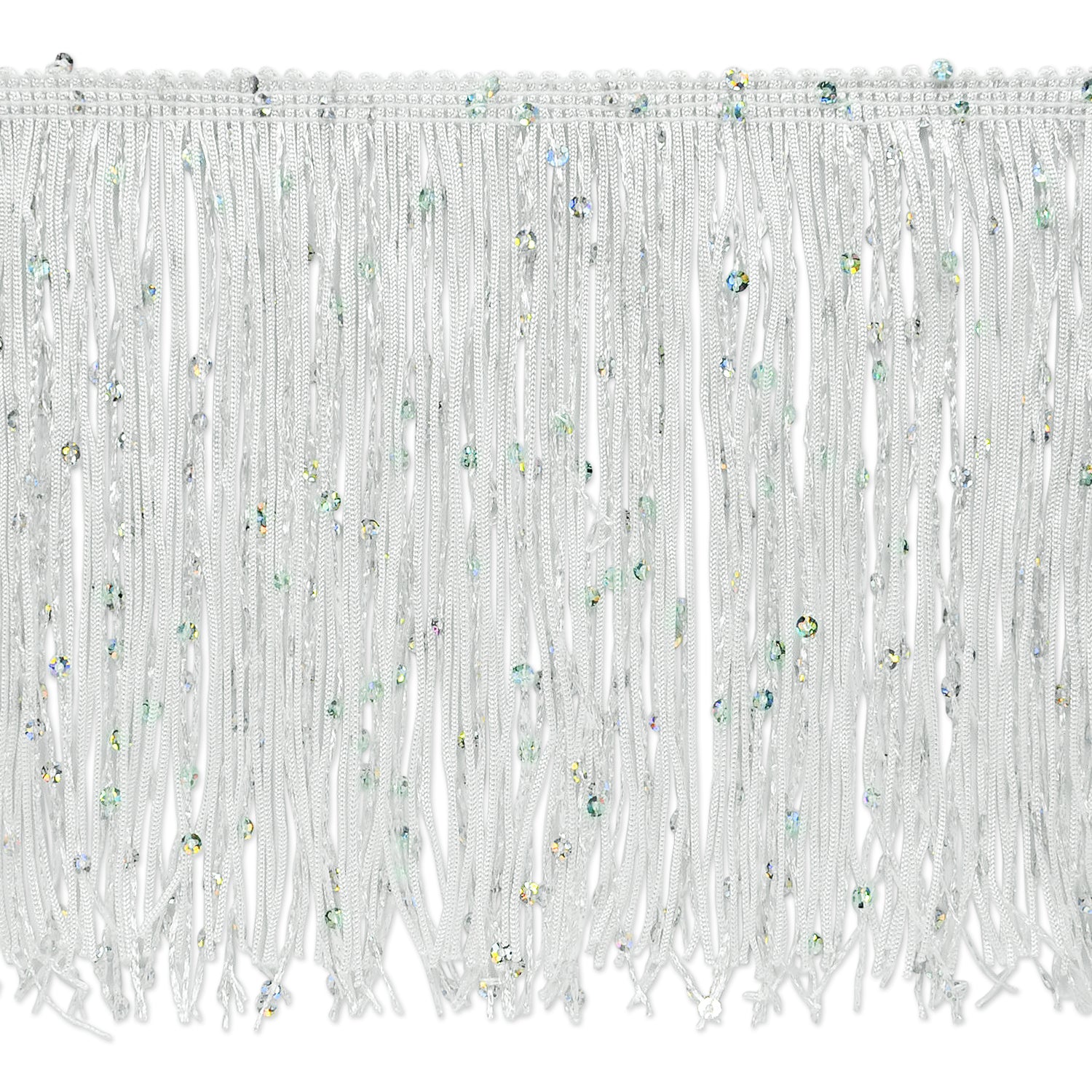 6" Starlight Hologram Sequin Chainette Fringe Trim (Sold by the Yard) White 6" Chainette Fringe