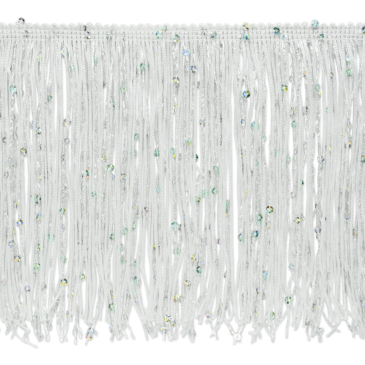 6" Starlight Hologram Sequin Chainette Fringe Trim (Sold by the Yard) White 6" Chainette Fringe
