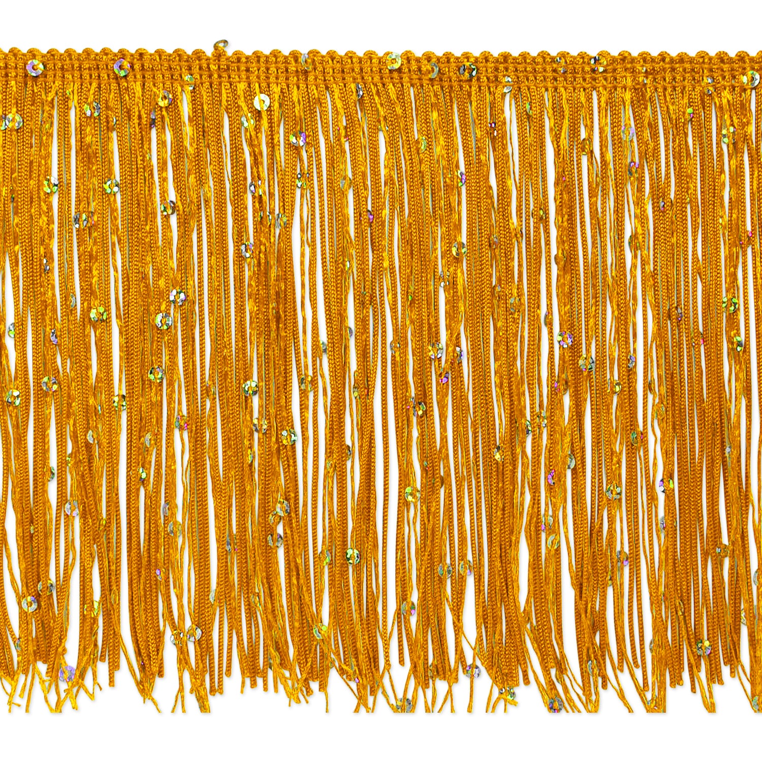 6" Starlight Hologram Sequin Chainette Fringe Trim (Sold by the Yard) Yellow Gold 6" Chainette Fringe