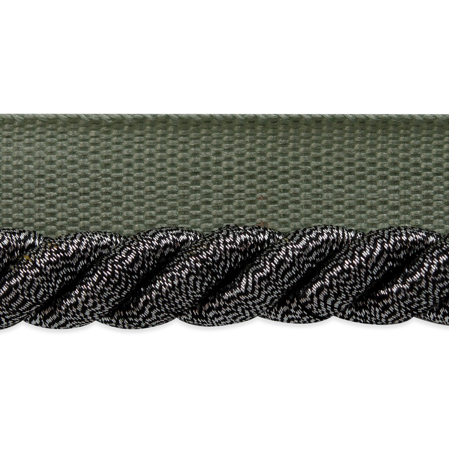 Nicholas 3/8" Twisted Lip Cord Trim (Sold by the Yard) Black Silver Cords & Lip Cords