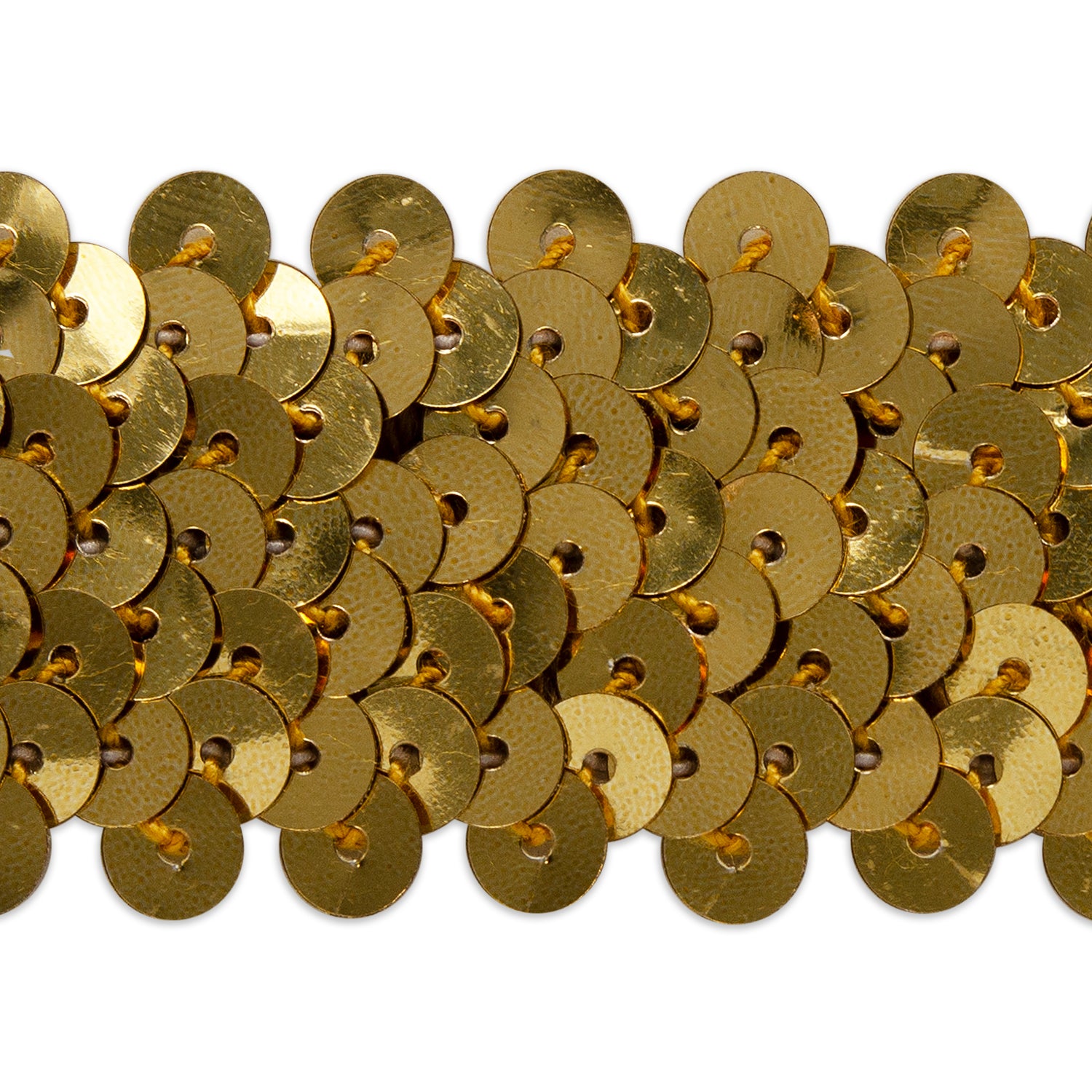 3 Row 1 1/4" Metallic Stretch Sequin Trim (Sold by the Yard) Gold Trims & Fringes