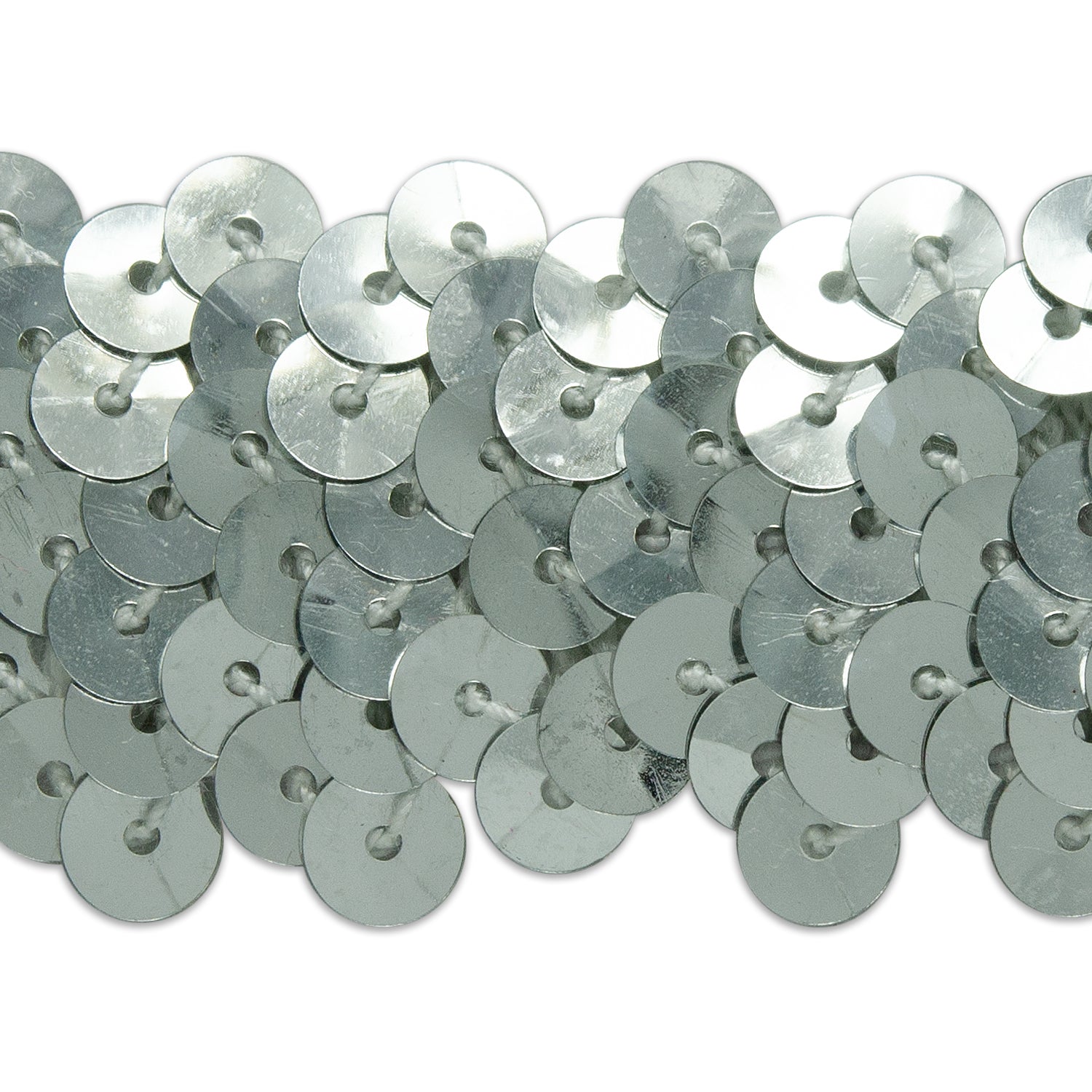 3 Row 1 1/4" Metallic Stretch Sequin Trim (Sold by the Yard) Silver Trims & Fringes
