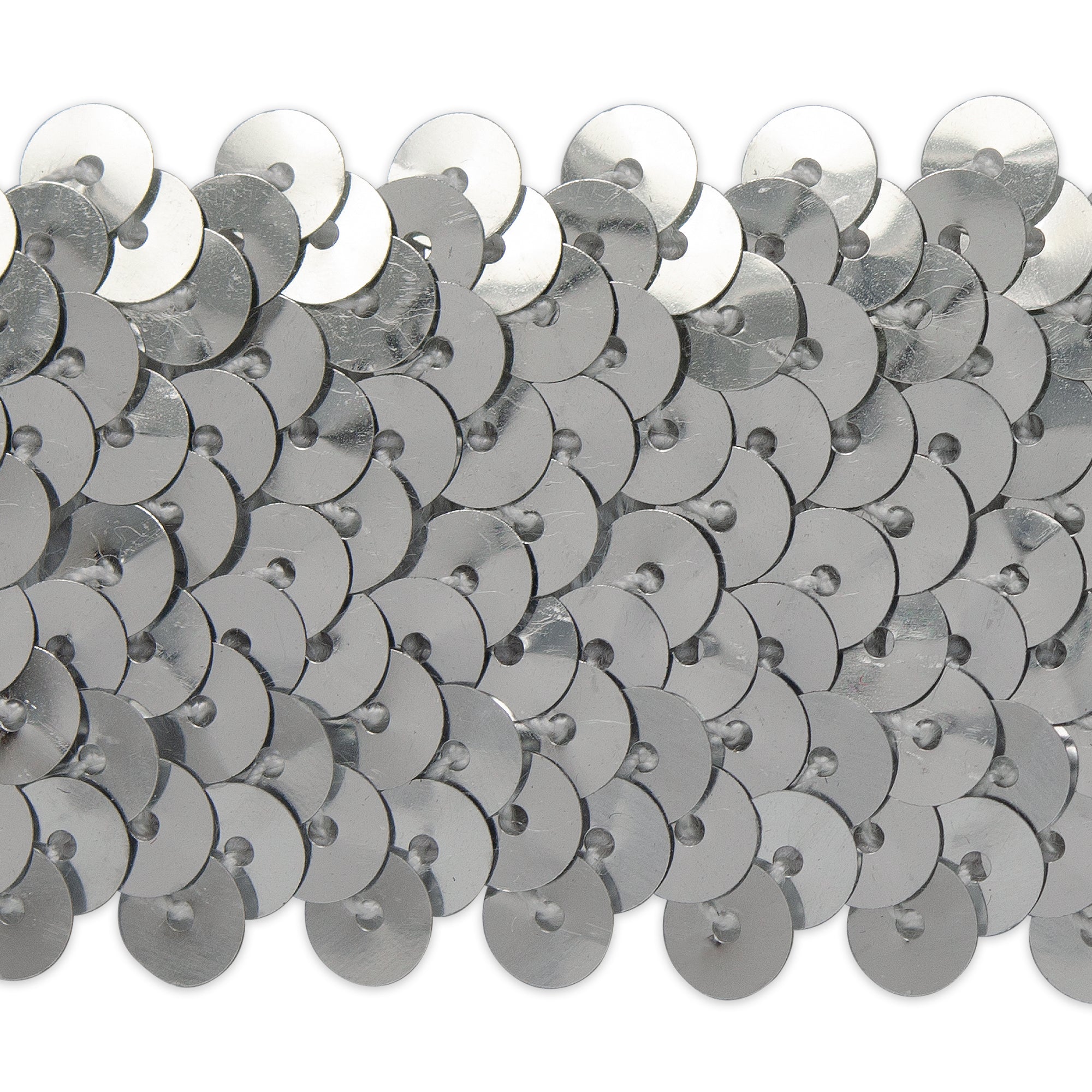 4 Row 1 1/2" Metallic Stretch Sequin Trim (Sold by the Yard) Silver Trims & Fringes