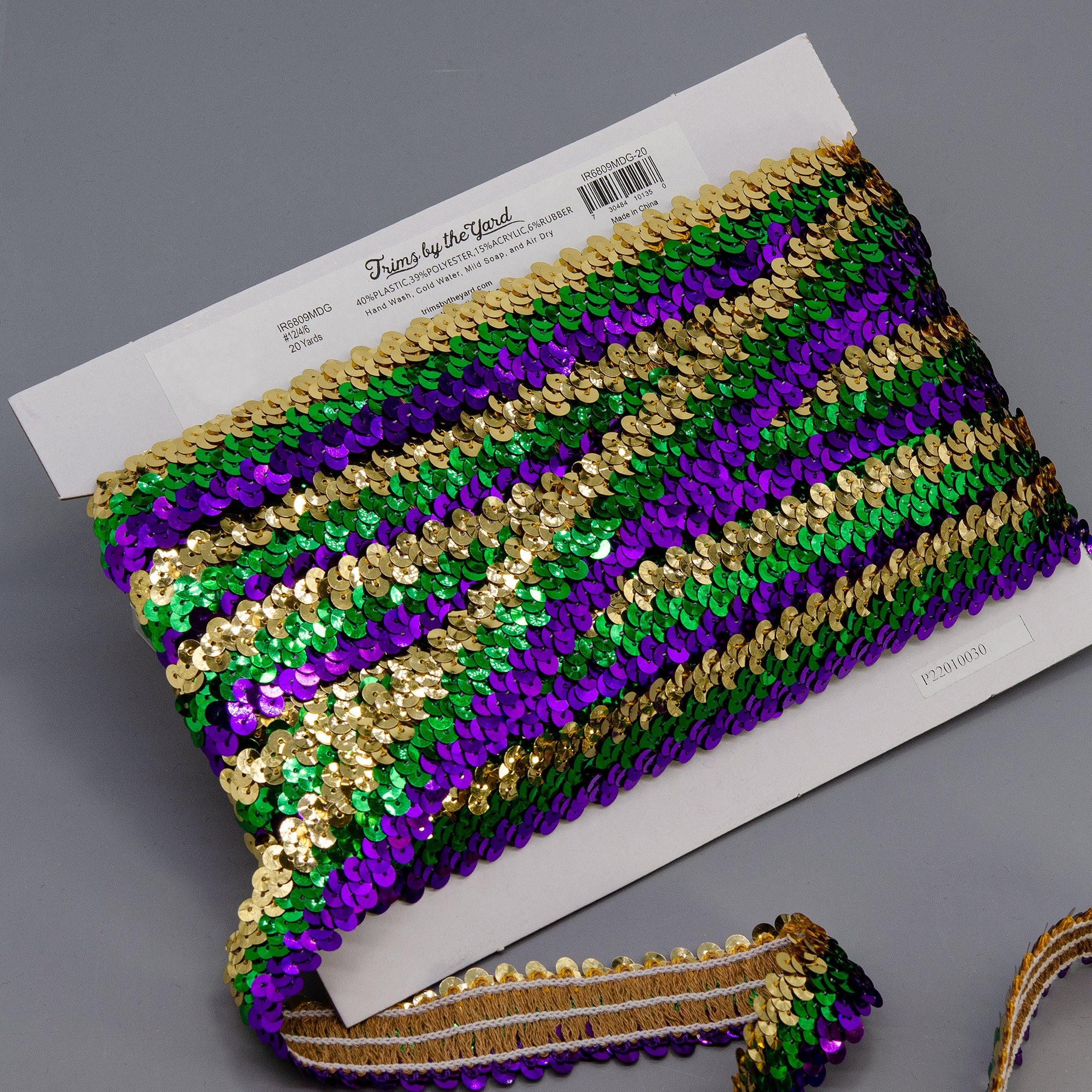 3 Row 1 1/4" Metallic Mardis Gras Stretch Sequin Trim (Sold by the Yard) Trims & Fringes