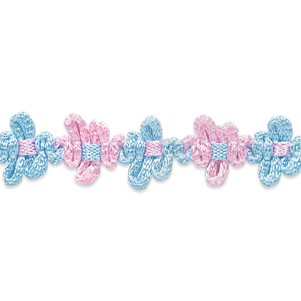 Amy Woven Flower Trim Pink Blue Flower Trims
