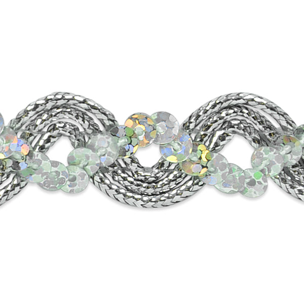 Karmen Sequin Metallic Braid Trim (Sold by the Yard) Silver Trims & Fringes