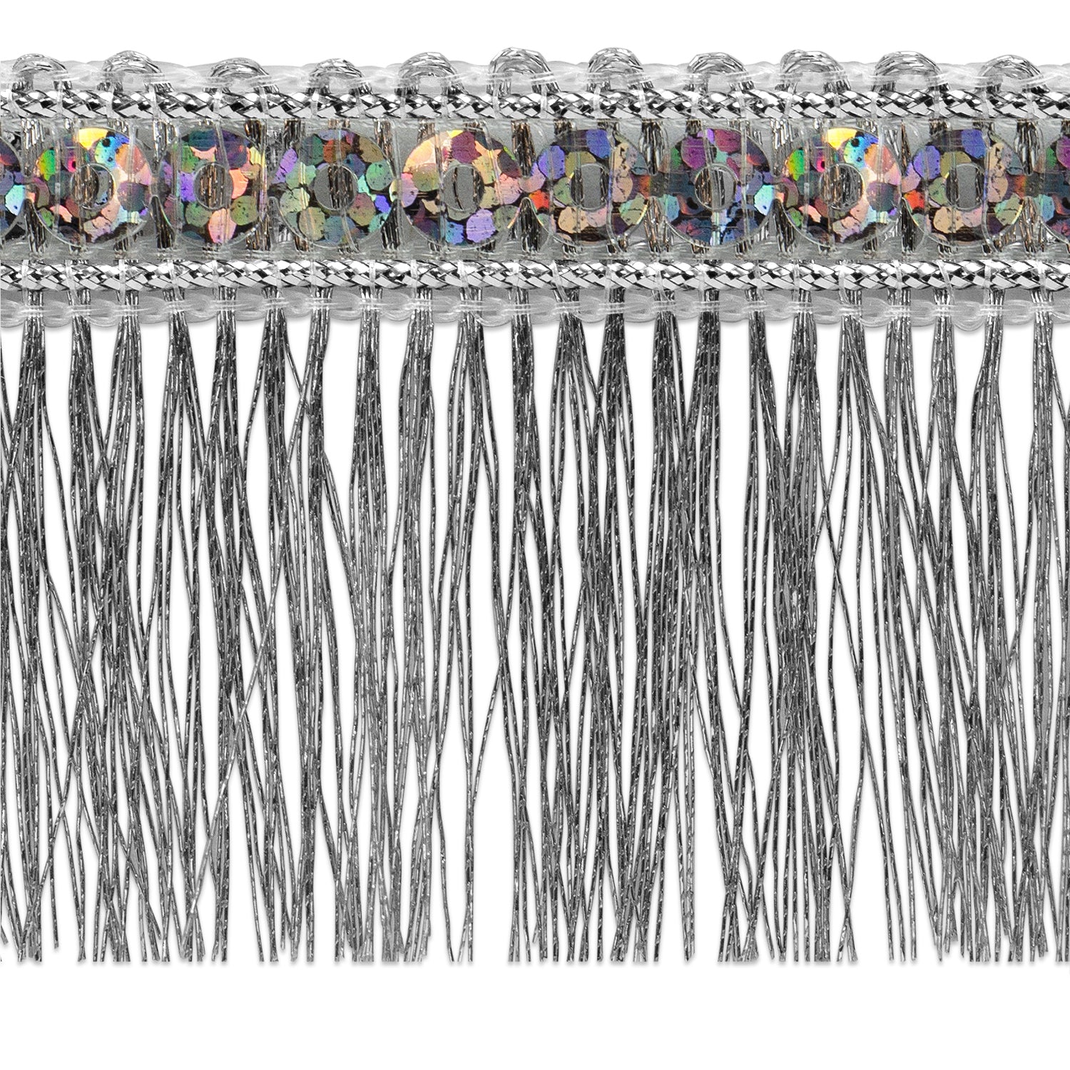 Esther Sequin Metallic Fringe Trim Silver Trims & Fringes