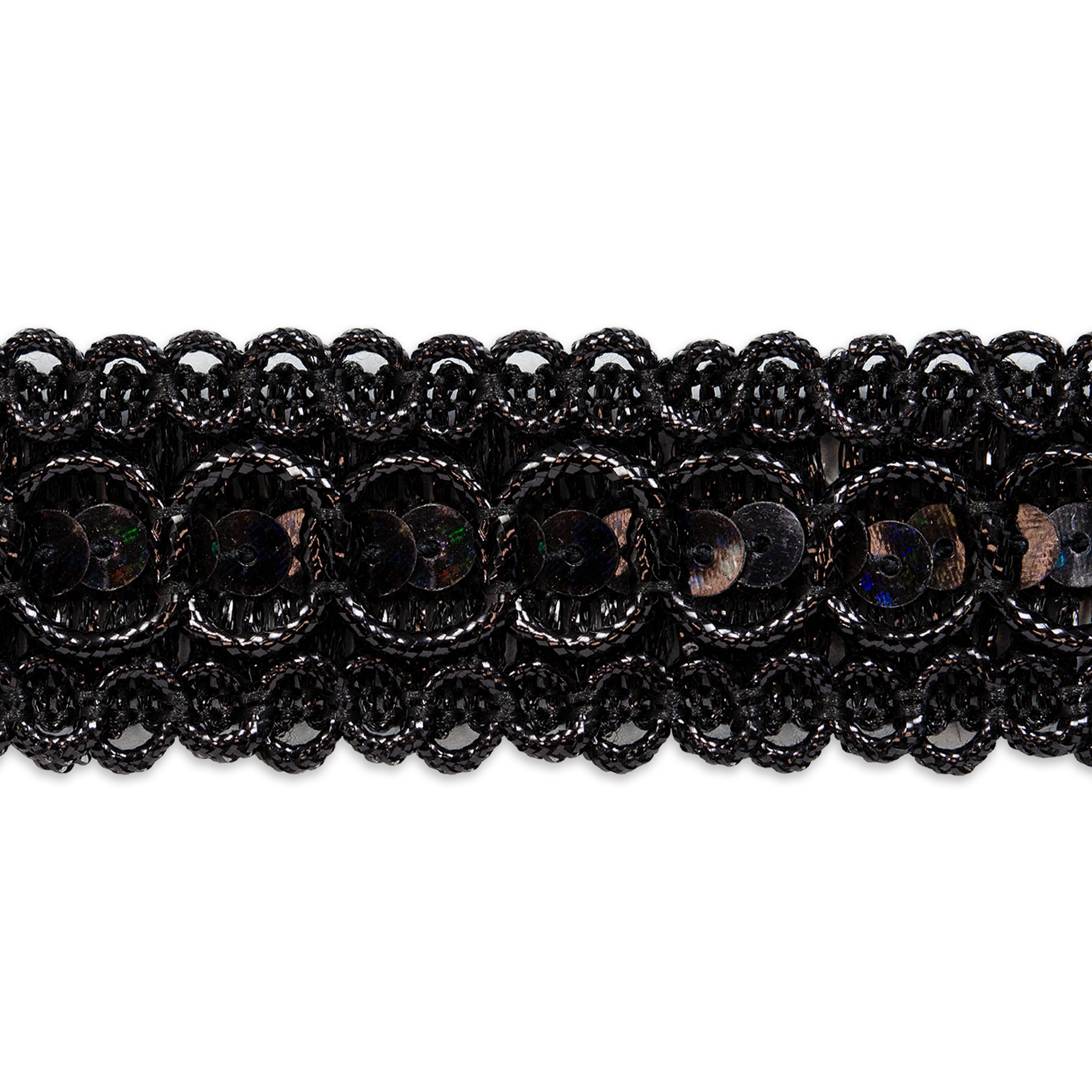 Trish Sequin Metallic Braid Trim (7/8") (Sold by the Yard) Black Trims & Fringes