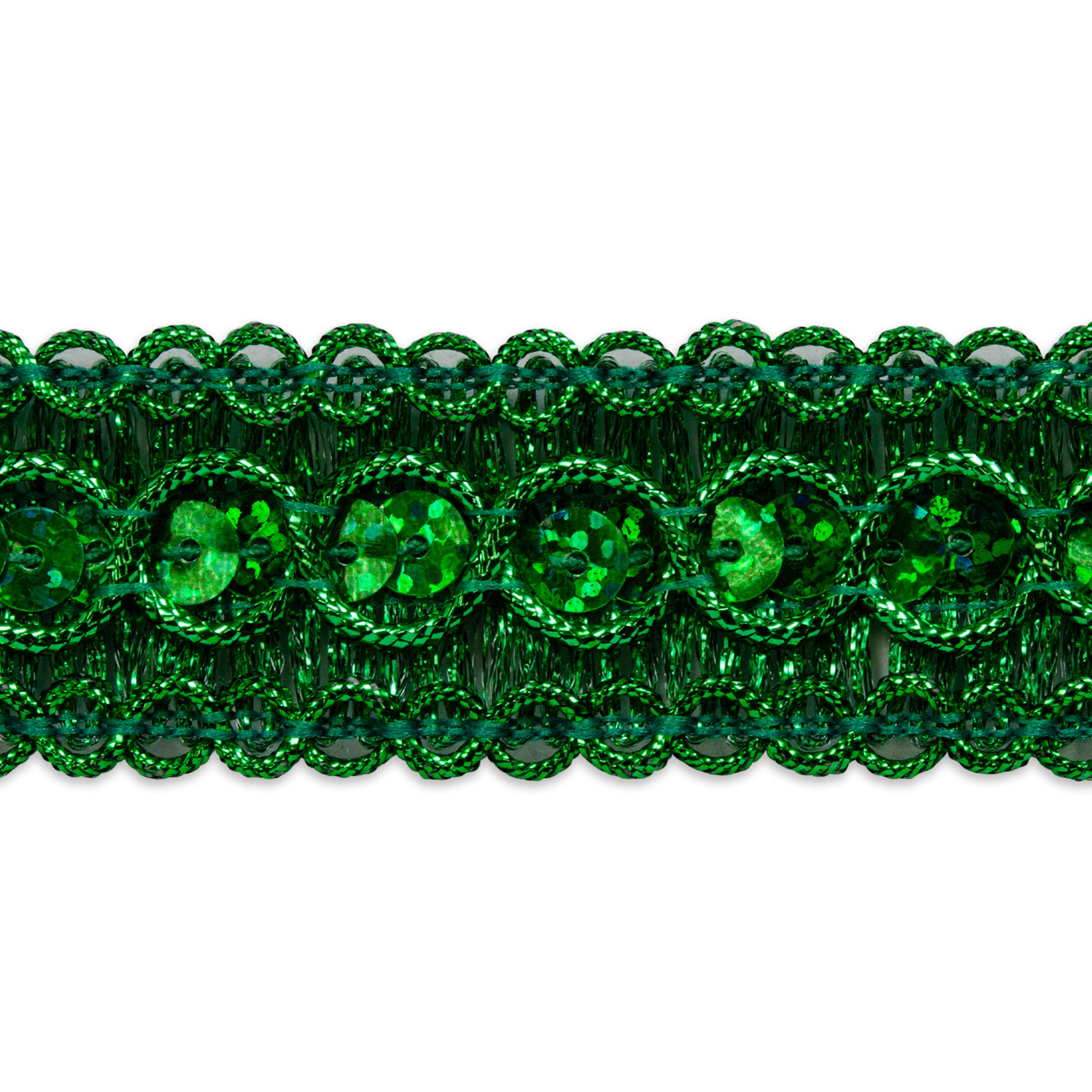Trish Sequin Metallic Braid Trim (7/8") (Sold by the Yard) Green Trims & Fringes