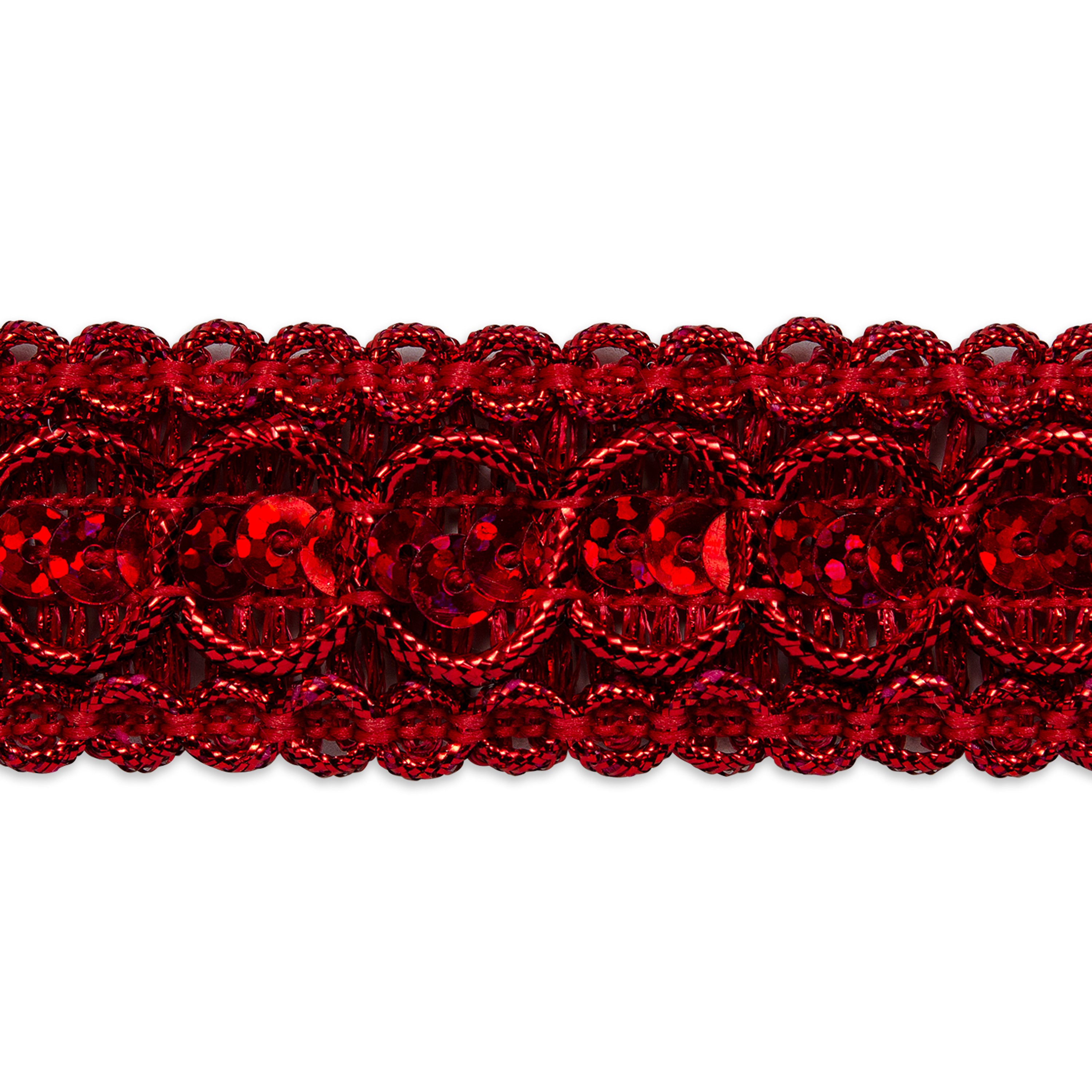 Trish Sequin Metallic Braid Trim (7/8") (Sold by the Yard) Red Trims & Fringes