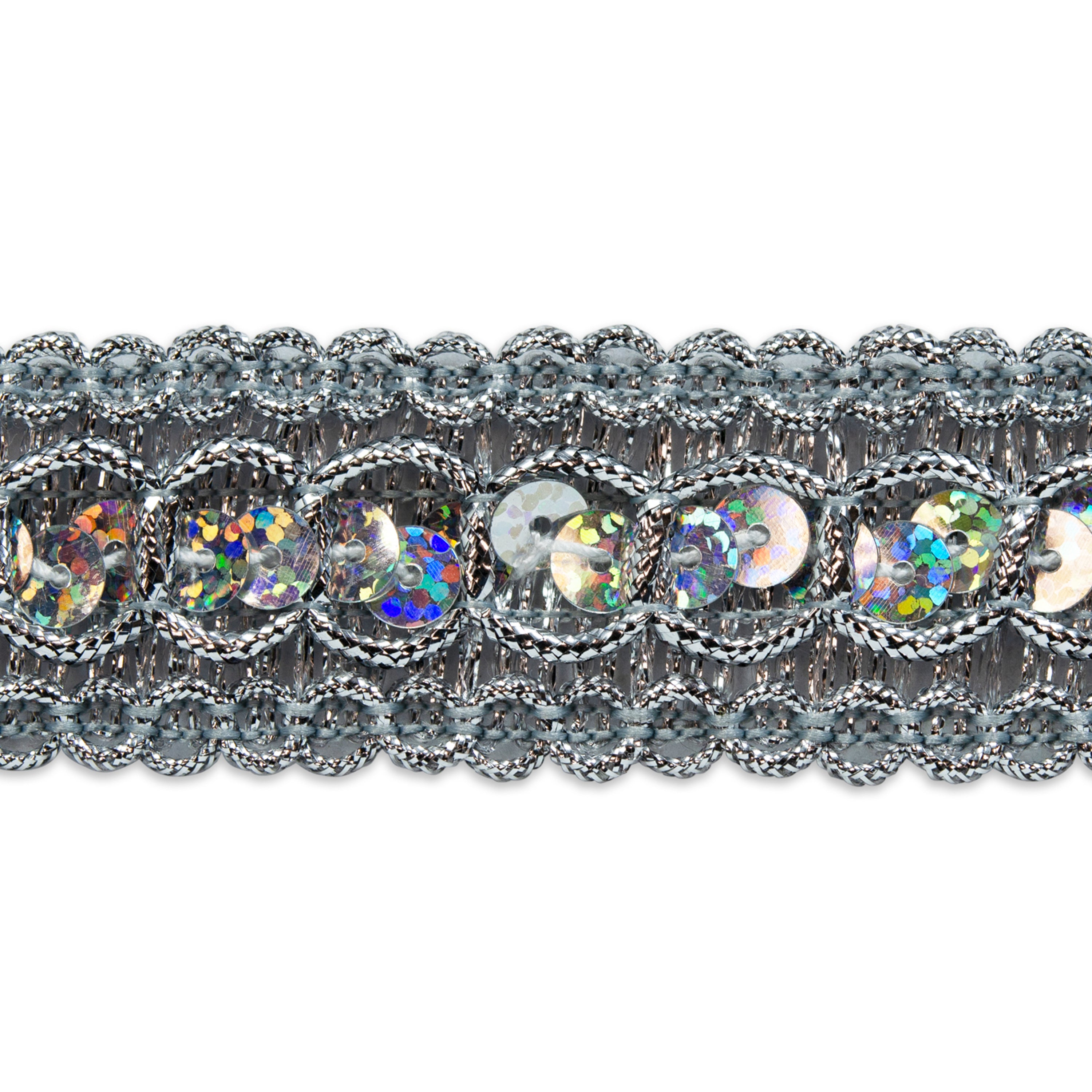 Trish Sequin Metallic Braid Trim (7/8") (Sold by the Yard) Silver Trims & Fringes