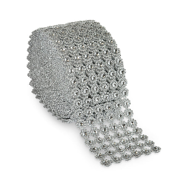 3.75" Diamond Faux Daisy Rhinestone Mesh Wrap Trim 10 Yard Roll Default Title Trims & Fringes