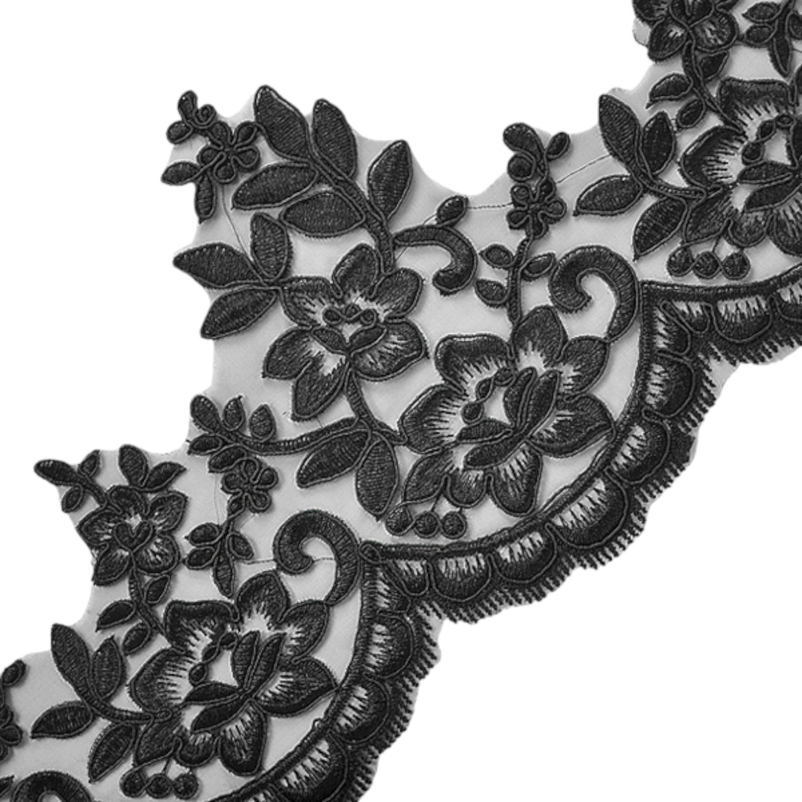 Brenda 7 1/2" Polyester Embroidered Lace Trim (Sold by the Yard) Black Trims & Fringes