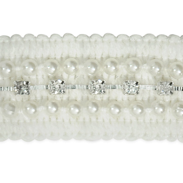 Reyna Woven Braid with Pearl and Rhinestone Trim (Sold by the Yard) Bridal