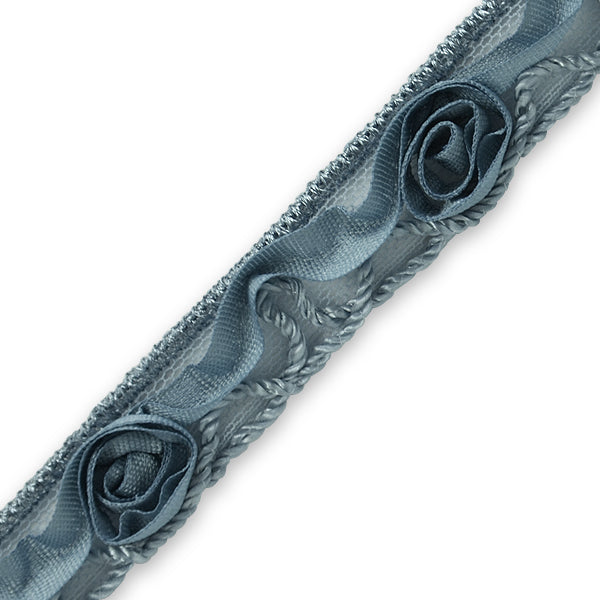 Ribbon Rosette w / Small Rosebud Trim (Sold by the Yard) Gray Trims & Fringes