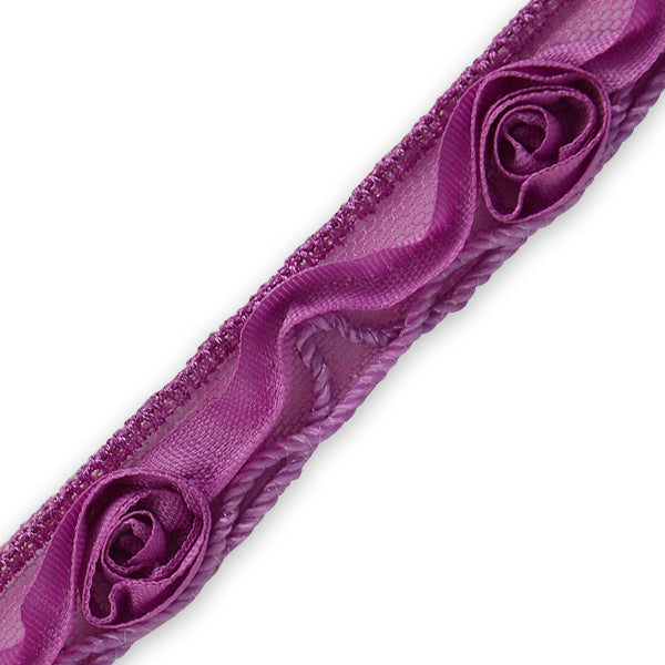 Ribbon Rosette w / Small Rosebud Trim (Sold by the Yard) Mauve Trims & Fringes