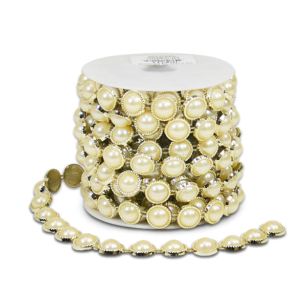 Khaya Flat-Back Gold Pearl Trim 5/8" (Sold by the Yard) Trims & Fringes