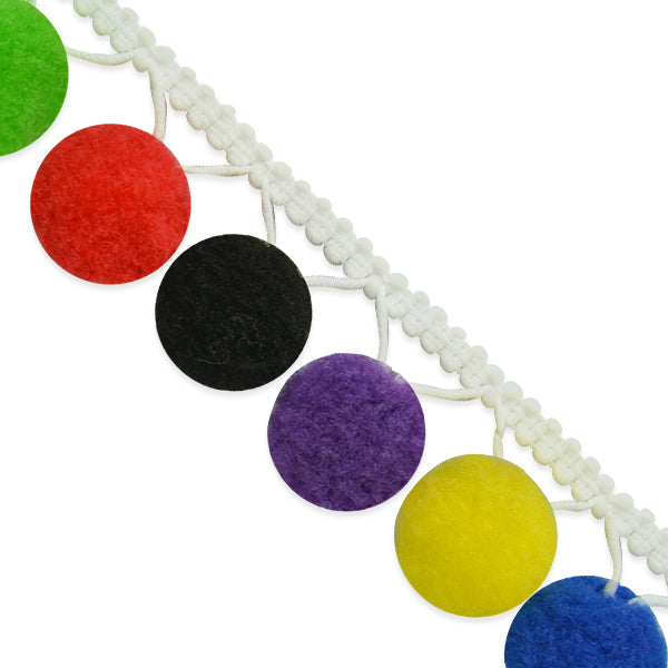 Susana Lovely PomPom Fringe Trim 1 1/4" (Sold by the Yard) White Multi Trims & Fringes