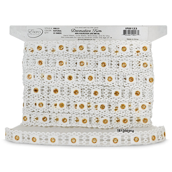 Michelle Bond Brass Eyelet Lace Trim 1" (Sold by the Yard) Trims & Fringes