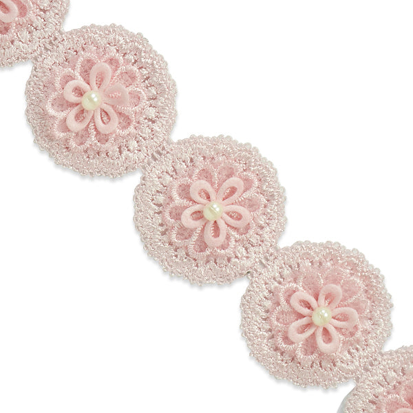 Owen Crochet 3 D Flower trim (Sold by the Yard) Pink Trims & Fringes