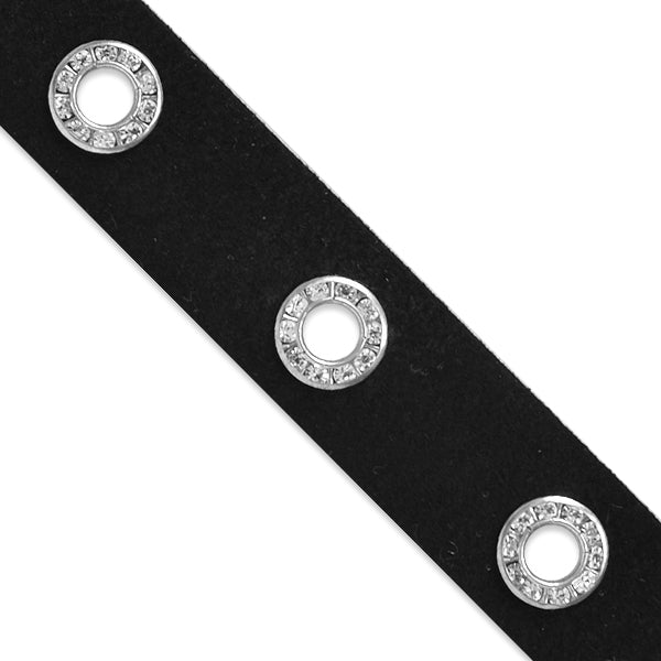 Ella Crystal Eyelet Strip Trim (Sold by the Yard) Black Silver Trims & Fringes