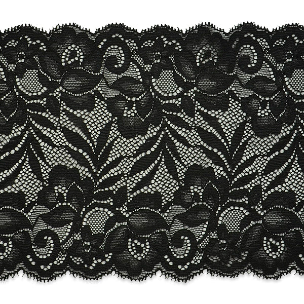Brea 5 1/2" Stretch Raschel Lace Trim (Sold by the Yard) Black Trims & Fringes