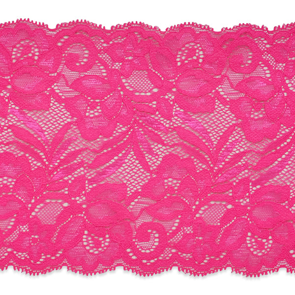 Brea 5 1/2" Stretch Raschel Lace Trim (Sold by the Yard) Hot Pink Trims & Fringes