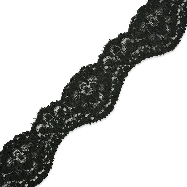 Tifa 1 3/16" Scalloped Stretch Raschel Lace Trim (Sold by the Yard) Black Trims & Fringes
