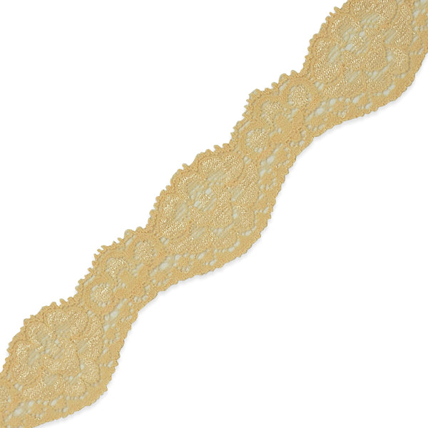 Tifa 1 3/16" Scalloped Stretch Raschel Lace Trim (Sold by the Yard) Champagne Trims & Fringes
