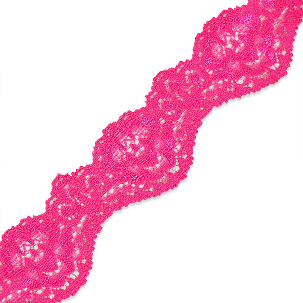 Tifa 1 3/16" Scalloped Stretch Raschel Lace Trim (Sold by the Yard) Fuchsia Trims & Fringes